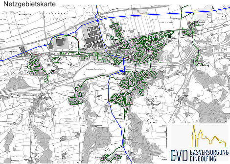 Netzgebietskarte der Gasversorgung Dingolfing